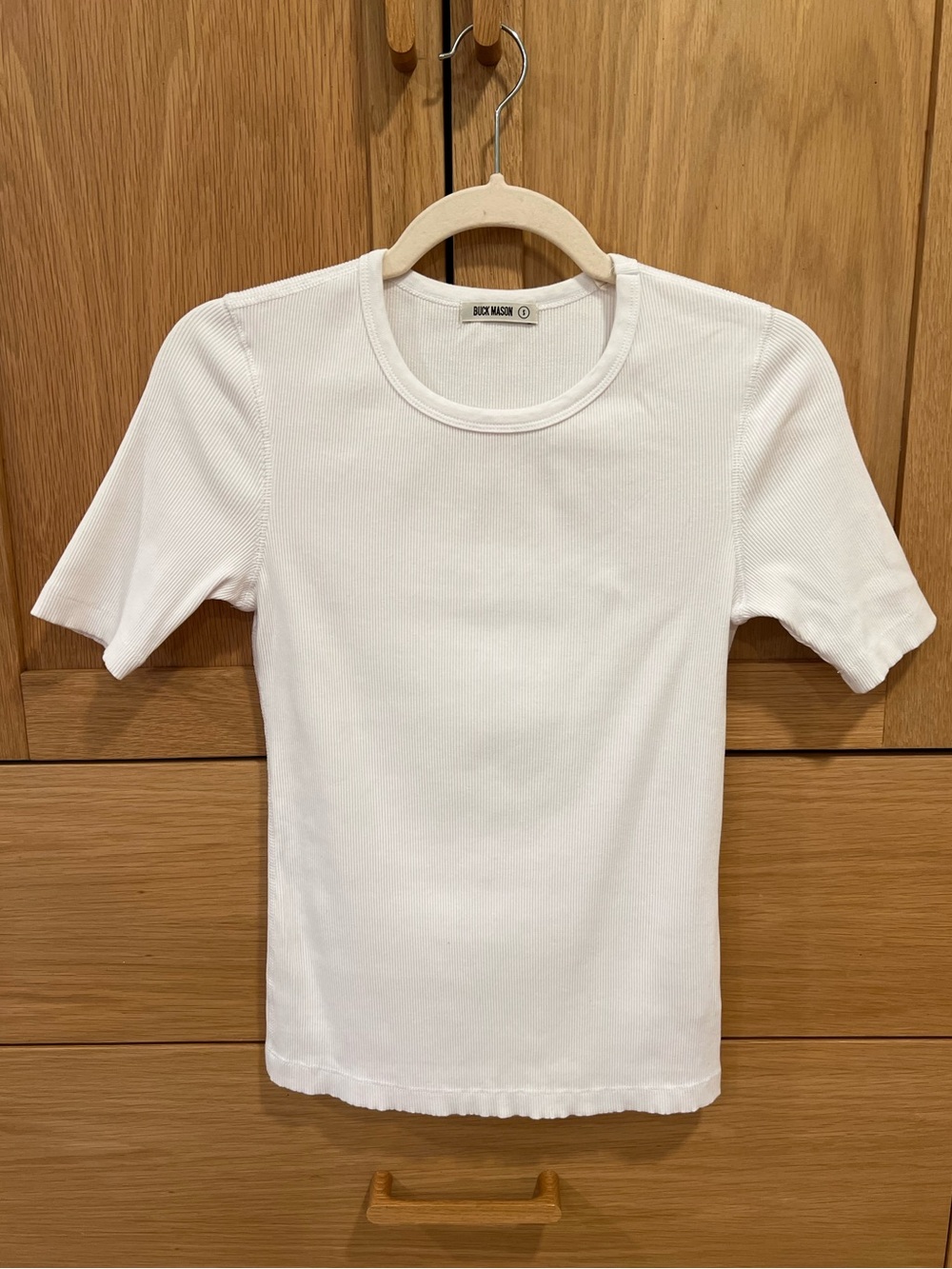 Buck Mason Cotton Ribbed Tee White Size Small Casual Minimalist Neutral Layer